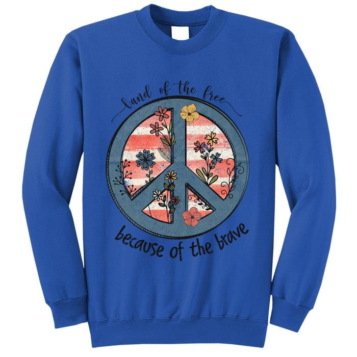 Usa Peace Sign Flag Land Of The Free Because Of The Brave Gift Sweatshirt