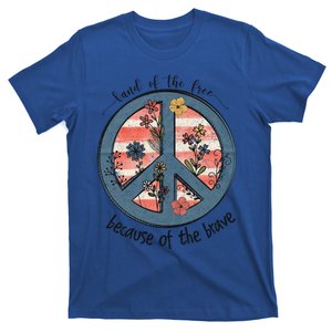 Usa Peace Sign Flag Land Of The Free Because Of The Brave Gift T-Shirt