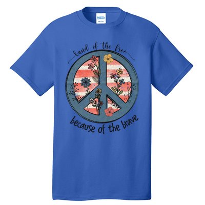 Usa Peace Sign Flag Land Of The Free Because Of The Brave Gift Tall T-Shirt