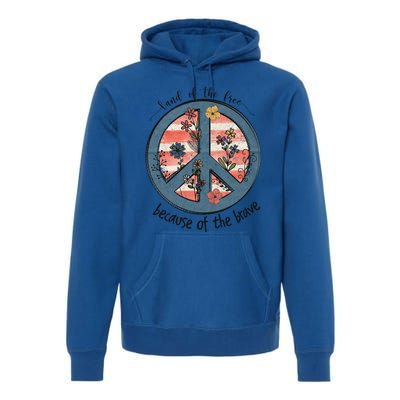 Usa Peace Sign Flag Land Of The Free Because Of The Brave Gift Premium Hoodie