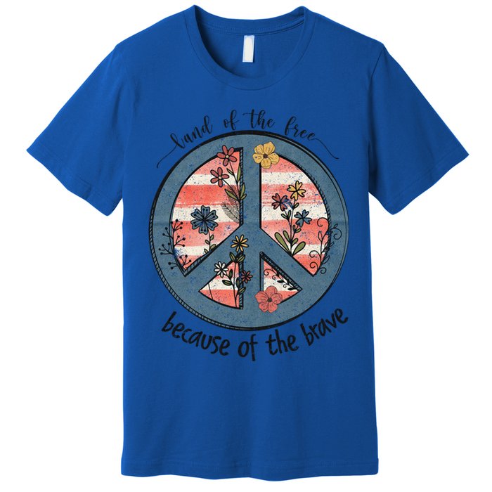 Usa Peace Sign Flag Land Of The Free Because Of The Brave Gift Premium T-Shirt