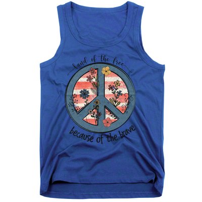 Usa Peace Sign Flag Land Of The Free Because Of The Brave Gift Tank Top