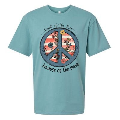 Usa Peace Sign Flag Land Of The Free Because Of The Brave Gift Sueded Cloud Jersey T-Shirt