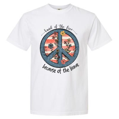 Usa Peace Sign Flag Land Of The Free Because Of The Brave Gift Garment-Dyed Heavyweight T-Shirt