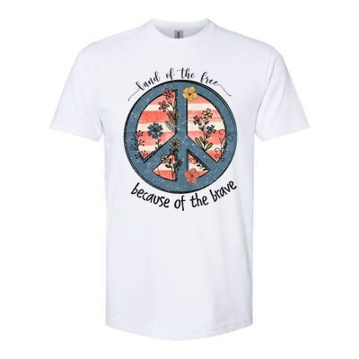 Usa Peace Sign Flag Land Of The Free Because Of The Brave Gift Softstyle® CVC T-Shirt