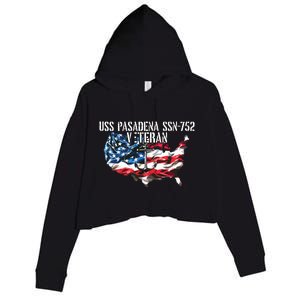 Uss Pasadena Ssn793 Attack Submarine Veteran Us Flag Premium Crop Fleece Hoodie