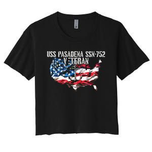 Uss Pasadena Ssn793 Attack Submarine Veteran Us Flag Premium Women's Crop Top Tee