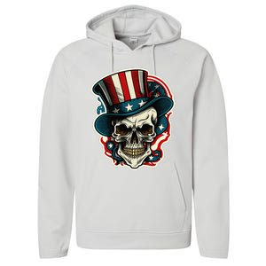 USA Proud Skull Top Hat American Flash Tattoo Retro 4th July Performance Fleece Hoodie