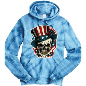 USA Proud Skull Top Hat American Flash Tattoo Retro 4th July Tie Dye Hoodie