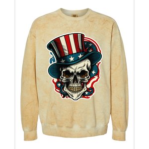 USA Proud Skull Top Hat American Flash Tattoo Retro 4th July Colorblast Crewneck Sweatshirt