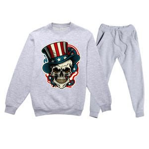 USA Proud Skull Top Hat American Flash Tattoo Retro 4th July Premium Crewneck Sweatsuit Set