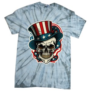 USA Proud Skull Top Hat American Flash Tattoo Retro 4th July Tie-Dye T-Shirt