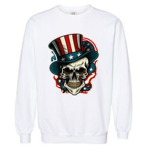 USA Proud Skull Top Hat American Flash Tattoo Retro 4th July Garment-Dyed Sweatshirt