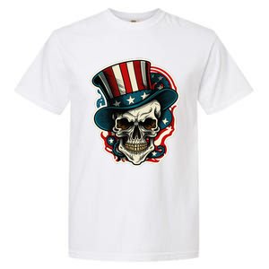 USA Proud Skull Top Hat American Flash Tattoo Retro 4th July Garment-Dyed Heavyweight T-Shirt