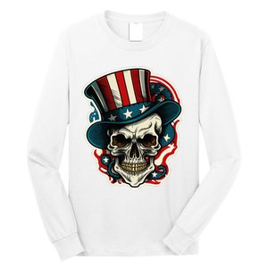 USA Proud Skull Top Hat American Flash Tattoo Retro 4th July Long Sleeve Shirt