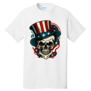 USA Proud Skull Top Hat American Flash Tattoo Retro 4th July Tall T-Shirt