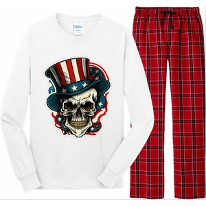 USA Proud Skull Top Hat American Flash Tattoo Retro 4th July Long Sleeve Pajama Set