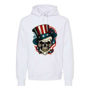 USA Proud Skull Top Hat American Flash Tattoo Retro 4th July Premium Hoodie