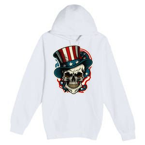 USA Proud Skull Top Hat American Flash Tattoo Retro 4th July Premium Pullover Hoodie