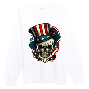 USA Proud Skull Top Hat American Flash Tattoo Retro 4th July Premium Crewneck Sweatshirt