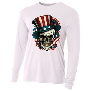 USA Proud Skull Top Hat American Flash Tattoo Retro 4th July Cooling Performance Long Sleeve Crew