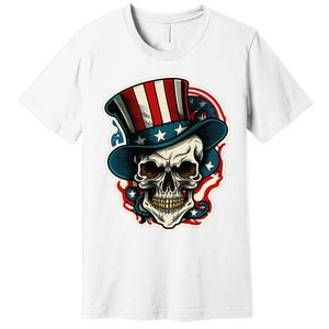 USA Proud Skull Top Hat American Flash Tattoo Retro 4th July Premium T-Shirt