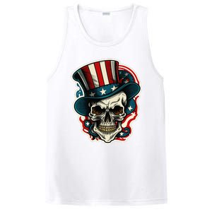 USA Proud Skull Top Hat American Flash Tattoo Retro 4th July PosiCharge Competitor Tank