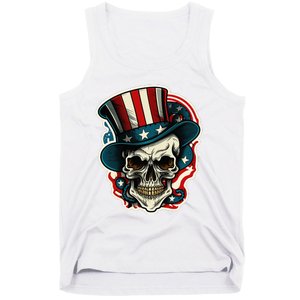 USA Proud Skull Top Hat American Flash Tattoo Retro 4th July Tank Top