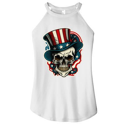 USA Proud Skull Top Hat American Flash Tattoo Retro 4th July Women’s Perfect Tri Rocker Tank