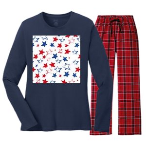 USA Pattern Stars Women's Long Sleeve Flannel Pajama Set 