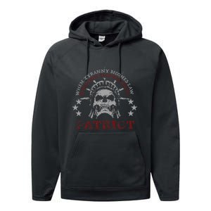 US Patriots Skull Tyranny Rebellion Freedom 2nd Amendment  Performance Fleece Hoodie