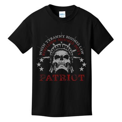 US Patriots Skull Tyranny Rebellion Freedom 2nd Amendment  Kids T-Shirt