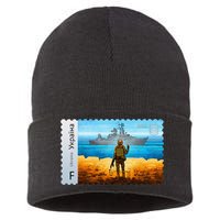 ukraine postage stamp flag pride mors day Sustainable Knit Beanie