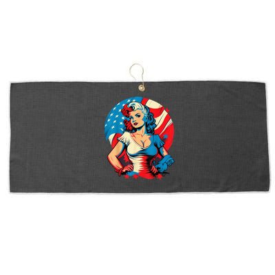 Unleash Patriotic Spirit. Seductive Vintage American Flag Large Microfiber Waffle Golf Towel