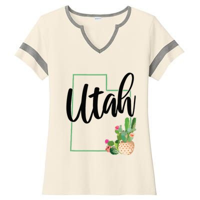 Utah Pride State Map Cactus Vintage Utah Ladies Halftime Notch Neck Tee