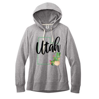 Utah Pride State Map Cactus Vintage Utah Women's Fleece Hoodie