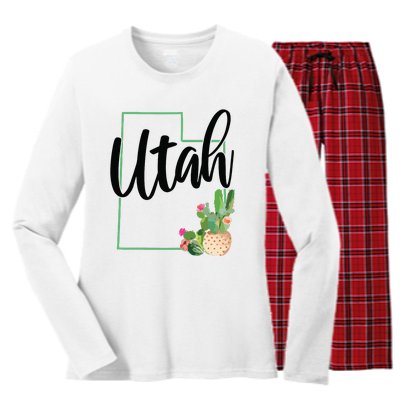 Utah Pride State Map Cactus Vintage Utah Women's Long Sleeve Flannel Pajama Set 