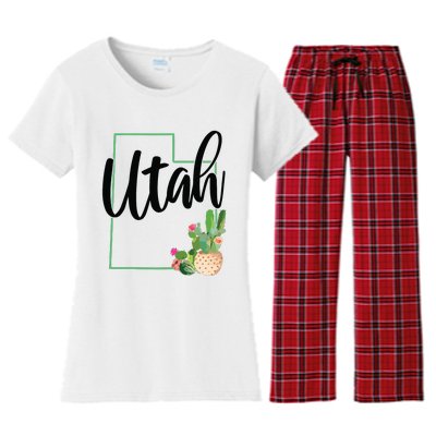 Utah Pride State Map Cactus Vintage Utah Women's Flannel Pajama Set