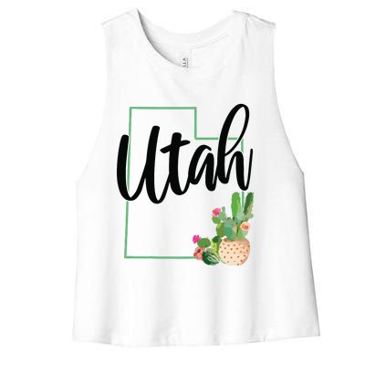 Utah Pride State Map Cactus Vintage Utah Women's Racerback Cropped Tank