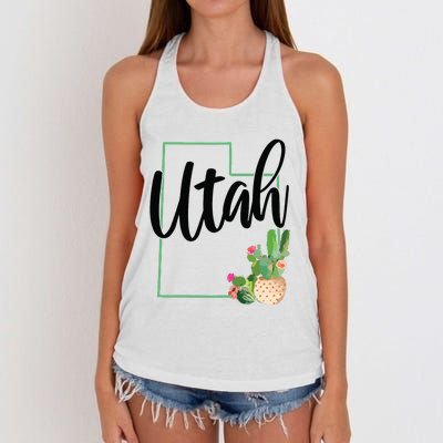 Utah Pride State Map Cactus Vintage Utah Women's Knotted Racerback Tank