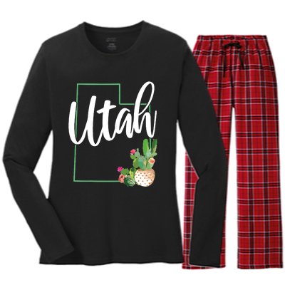 Utah Pride State Map Cactus Women's Long Sleeve Flannel Pajama Set 