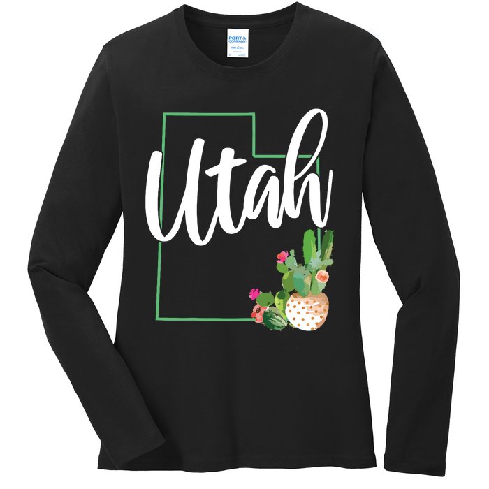 Utah Pride State Map Cactus Ladies Long Sleeve Shirt