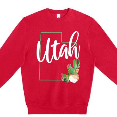 Utah Pride State Map Cactus Premium Crewneck Sweatshirt