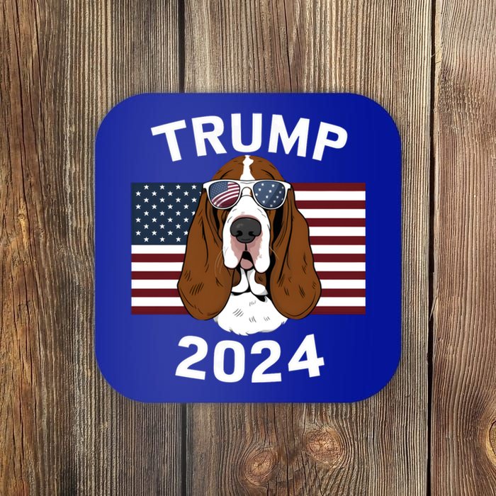 Us President Trump Election 2024 Basset Hound Dog Usa Flag Meaningful Gift Coaster