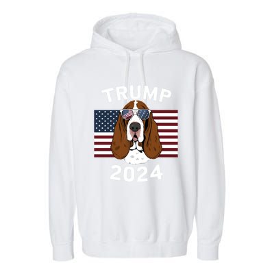 Us President Trump Election 2024 Basset Hound Dog Usa Flag Meaningful Gift Garment-Dyed Fleece Hoodie