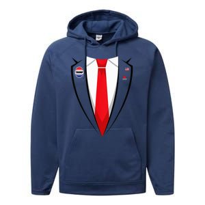 Usa President Trump Suit Halloween 2024 Performance Fleece Hoodie