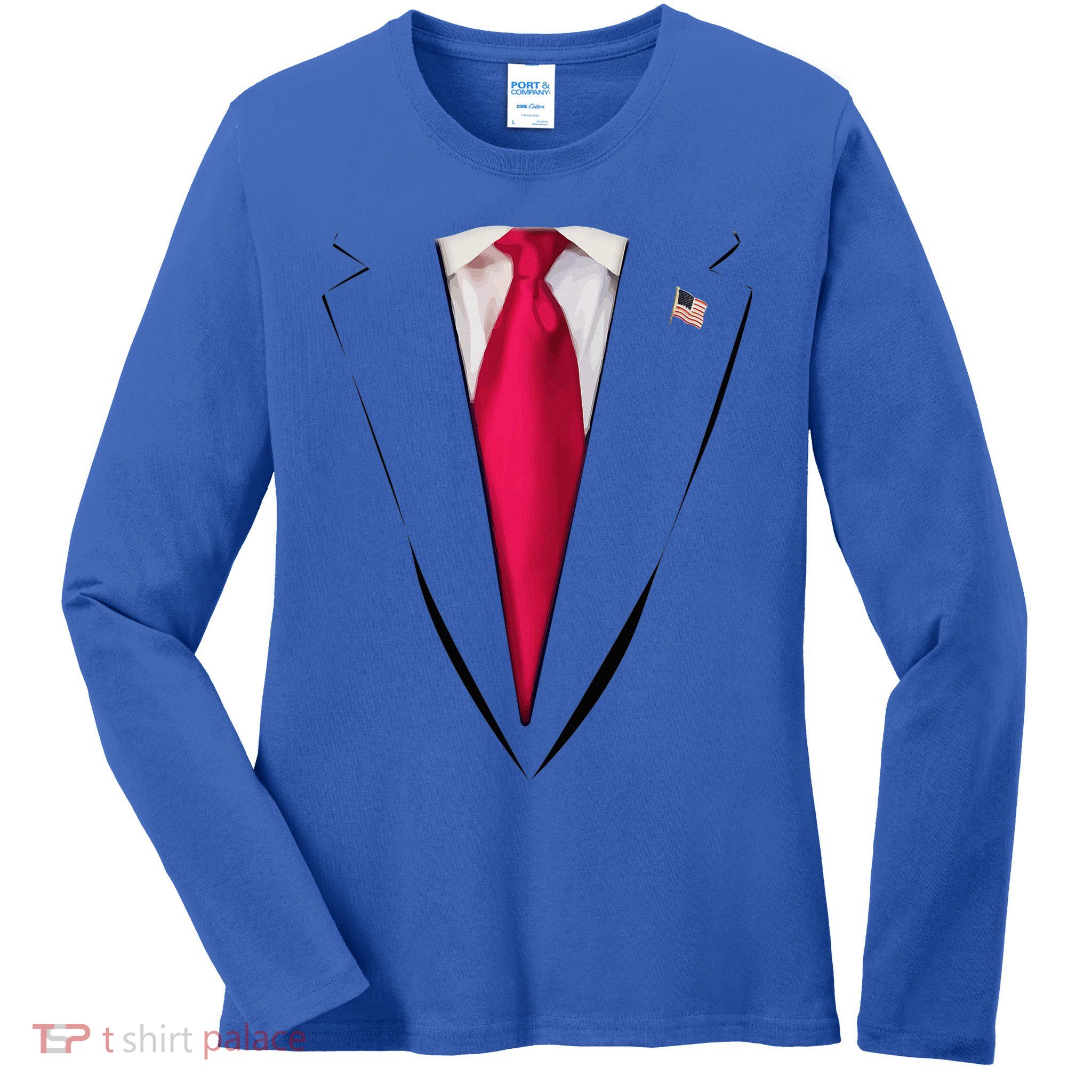 Usa President Trump Suit Easy Halloween Costume Ladies Long Sleeve Shirt