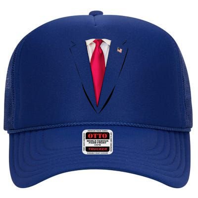 Usa President Trump Suit Easy Halloween Costume High Crown Mesh Back Trucker Hat