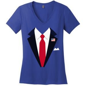 Usa President Trump Suit Easy Halloween Costume Women's V-Neck T-Shirt