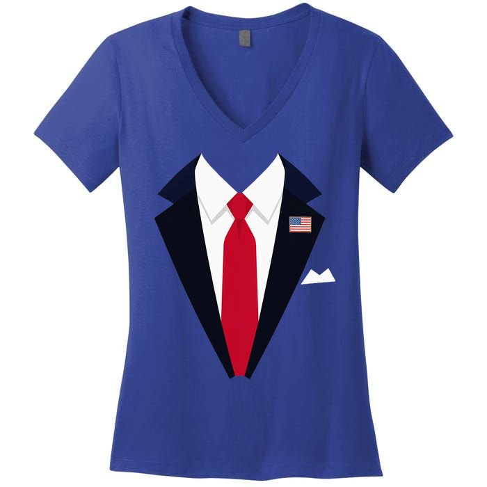 Usa President Trump Suit Easy Halloween Costume Women's V-Neck T-Shirt